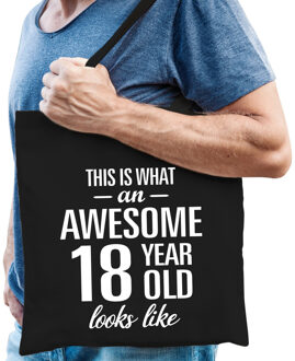 Awesome 18 year / 18 jaar cadeau tas zwart voor heren - Feest Boodschappentassen