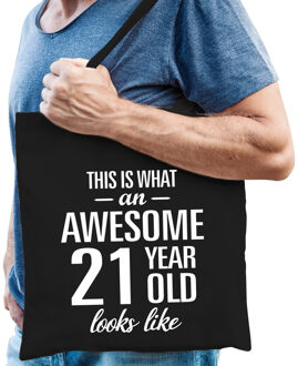 Awesome 21 year / 21 jaar cadeau tas zwart voor heren - Feest Boodschappentassen