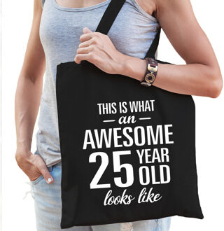 Awesome 25 year / 25 jaar cadeau tas zwart voor dames - Feest Boodschappentassen