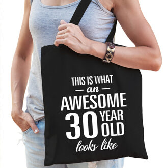 Awesome 30 year / 30 jaar cadeau tas zwart voor dames - Feest Boodschappentassen