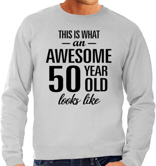 Awesome 50 year / 50 jaar cadeau sweater / trui grijs heren - Abraham XL