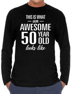 Awesome 50 year / 50 jaar cadeaushirt long sleeves zwart heren M