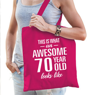 Awesome 70 year / 70 jaar cadeau tas roze voor dames - Feest Boodschappentassen
