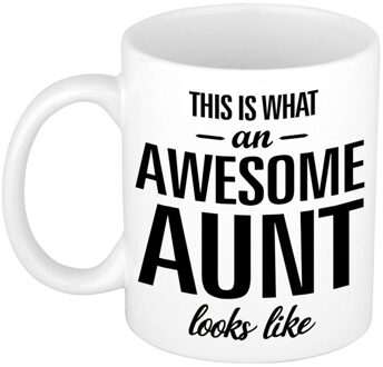 Awesome aunt /tante cadeau mok / beker 300 ml - feest mokken Wit