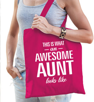 Awesome aunt / tante cadeau tas roze voor dames - Feest Boodschappentassen