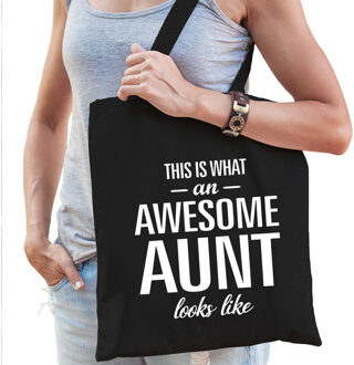 Awesome aunt / tante cadeau tas zwart voor dames - Feest Boodschappentassen