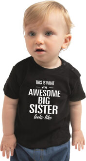 Awesome big sister/ grote zus kado shirt voor babys / meisjes zwart 62 (1-3 maanden)