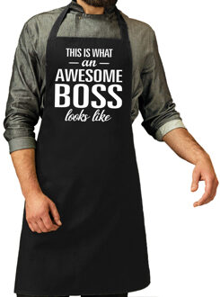 Awesome boss kado bbq/keuken schort zwart voor heren - Feestschorten