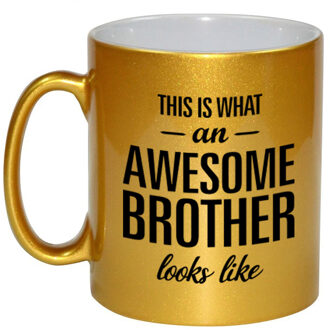 Awesome brother cadeau mok / beker voor broer goud 330 ml - feest mokken Goudkleurig