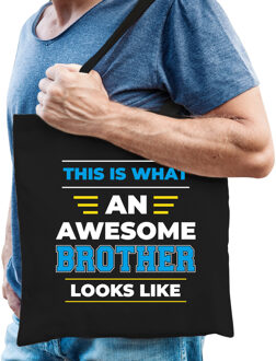 Awesome brother / geweldige broer katoenen tas - zwart - 42 x 38 cm - Feest Boodschappentassen