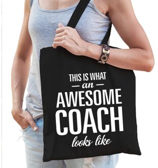 Awesome coach bedank cadeau tas roze katoen - Feest Boodschappentassen Zwart