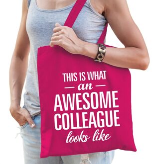 Awesome collaegue cadeau tas roze katoen - Feest Boodschappentassen