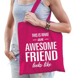 Awesome friend cadeau tas roze katoen - Feest Boodschappentassen