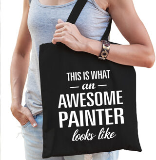 Awesome painter / schilder cadeau tas zwart voor dames - Feest Boodschappentassen