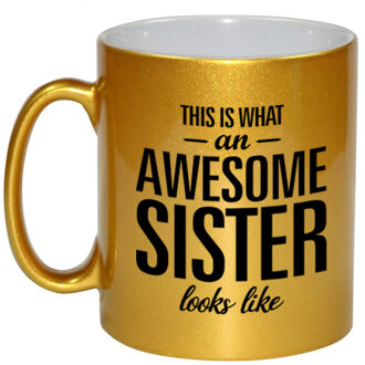 Awesome sister cadeau mok / beker goud voor zus 330 ml - feest mokken Goudkleurig