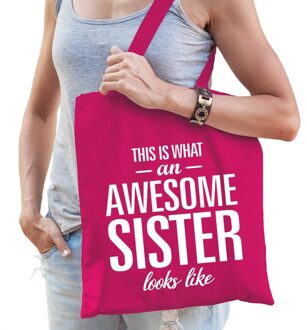 Awesome sister cadeau tas roze katoen - Feest Boodschappentassen