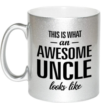 Awesome uncle / oom zilveren cadeau mok / beker 330 ml - feest mokken Zilverkleurig