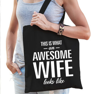 Awesome wife / vrouw cadeau tas zwart voor dames - Feest Boodschappentassen