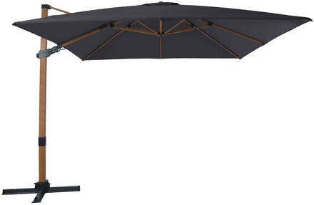 AXI Apollo Premium Zweefparasol rechthoekig 300x300 cm in Hout Look / Grijs Parasol voor tuin met Aluminium Frame