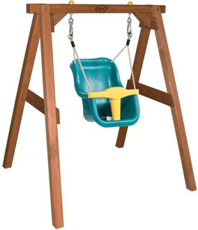 AXI Baby Schommel met Houten Frame & Zitje in Blauw/Geel Babyschommel van Hout in Bruin