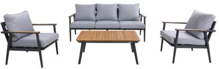 AXI Bibi Stoel-bank Loungeset 4-delig Antraciet / Teak Lounge Set met 2 stoelen, bank & tuintafel van Aluminium / Teak Grijs