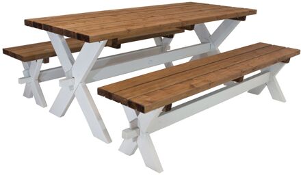 AXI Celine Picknicktafel van hout in bruin / wit voor max 6 personen Picknick tuin set voor volwassenen met losse