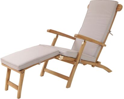 AXI Costa ligstoel van Teak Hout met Kussen Lounger Deckchair / Tuinligstoel verstelbaar in 4 standen Beige