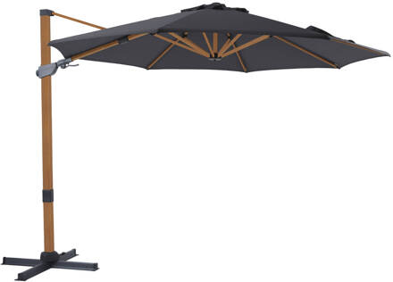 AXI Cyrus Premium Zweefparasol Rond Ø 300 cm in Hout Look / Grijs Ronde Parasol voor tuin met Aluminium Frame