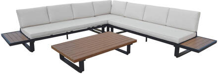 AXI Elin Loungeset met zijtafels & bijzettafel in Antraciet / Hout Look Tuin Loungemeubel in Aluminium / Polywood Wit