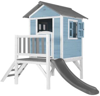 AXI Speelhuis Beach Lodge XL Blauw met AXI Lodge XL Speelhuis Caribisch blauw - Grijze Glijbaan Speelhuis op palen met