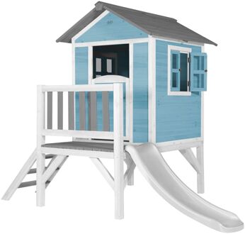 AXI Speelhuis Beach Lodge XL Blauw met witte glijbaan Speelhuis op palen met veranda gemaakt van FSC hout