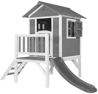 AXI Speelhuis Beach Lodge XL Grijs met grijze glijbaan Speelhuis op palen met veranda gemaakt van FSC hout