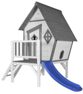 AXI Speelhuis Cabin XL Wit met blauwe glijbaan Speelhuis op palen met veranda gemaakt van FSC hout Grijs