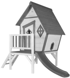 AXI Speelhuis Cabin XL Wit met grijze glijbaan Speelhuis op palen met veranda gemaakt van FSC hout Grijs