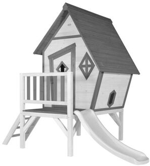 AXI Speelhuis Cabin XL Wit met witte glijbaan Speelhuis op palen met veranda gemaakt van FSC hout Grijs