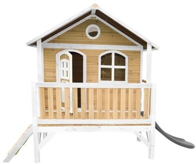 AXI Stef Speelhuis op palen & grijze glijbaan Speelhuisje voor de tuin / buiten in bruin & wit van FSC hout