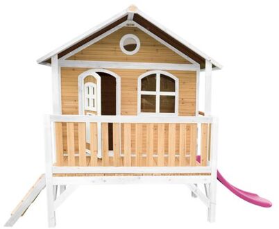 AXI Stef Speelhuis op palen & paarse glijbaan Speelhuisje voor de tuin / buiten in bruin & wit van FSC hout