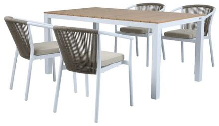AXI Suvi Tuinset met 4 stoelen in Wit & Teak look Dining set voor tuin in Aluminium / Polywood