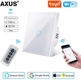 AXUS EU Standard Tuya Smart Life 1 Gang 1 Way WiFi Wall Light Touch Switch for Google Home Alexa Voice Control No need neutral