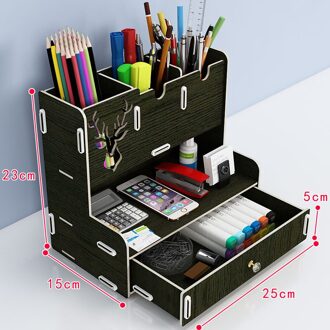 Ayane Creatieve Pen Potlood Houder Ontvangen Doos Desktop Leren Penhouder Bureau Organizer Storage Rack Levert Hout A-zwart