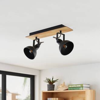 Aylis plafondlamp, 2-lamps, 40 cm, zwart, hout, E14 zwart, licht hout