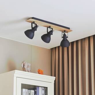 Aylis plafondlamp, 3-lamps, 60 cm, zwart, hout, E14 zwart, licht hout