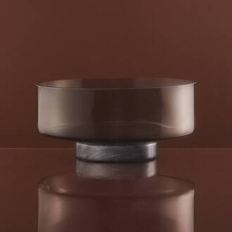 AYTM Volvi kom, rookgrijs, Ø 25 cm, glas, voet, marmer rookgrijs, zwart