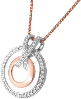 'Azalea' Dames 925 Sterling Zilveren Set: Ketting-Hanger + Oorbellen - Zilver/Rosé SET-7095/1 Zilver en roségoud - One Size