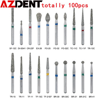 AZDENT 100pcs/20Boxes Dental Diamond Burs Drill for Teeth Porcelain Ceramics Composite Polishing High Speed Handpiece Dia.1.6mm