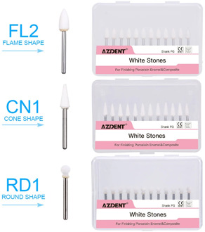 AZDENT 12pcs/pack Dental Flame/Cone /Round White Stone Polisher FG Burs for Polishing Dental Clinic Metal/Resin/Porcelain