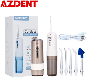 AZDENT Fashion 4 Modes Portable Fold Electric Oral Irrigator USB Charging Water Dental Flosser Rechargeable 200ml + 5 Jet Tips