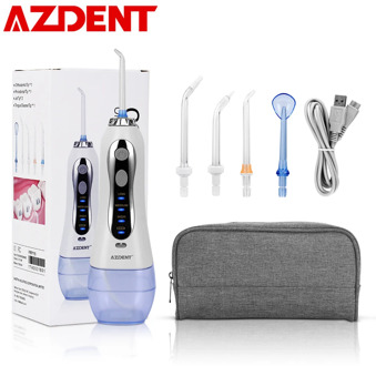 AZDENT HF-5 Electric Oral Irrigator with Travel Bag Cordless Portable Water Dental Flosser USB Charging 3 Modes 300ml+5 Jet Tips