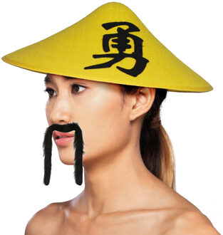 Aziatisch Chinese verkleedset - hoedje met plaksnor - Carnaval verkleed accessoires