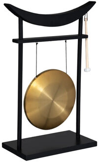 Aziatische Tafelgong - zwart/goud - hout/metaal - 48 x 69 cm Goudkleurig
